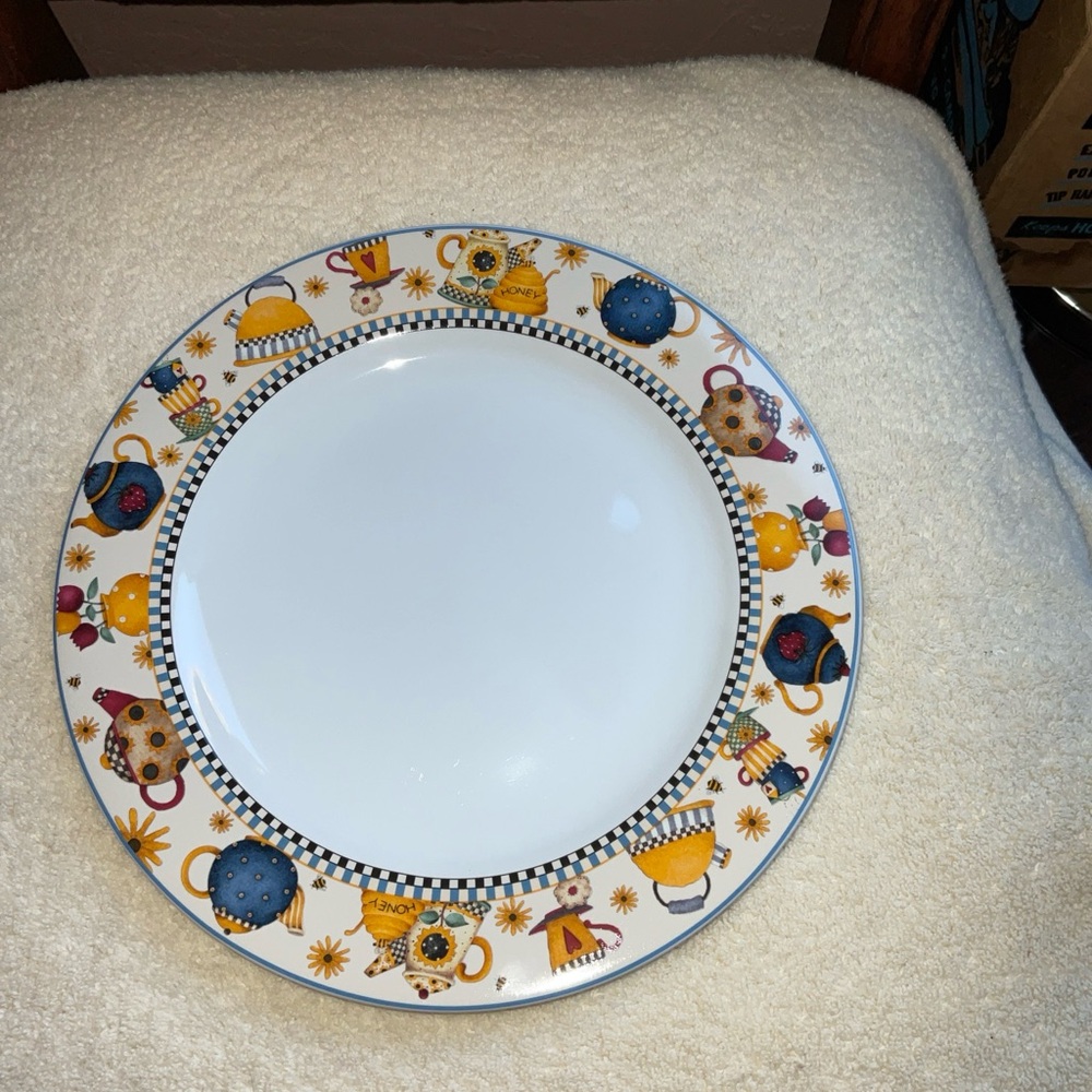 Sakura Debbie Mumm 1998 Teapots 10 7/8" Stoneware Dinner / Serving Plate  EUC